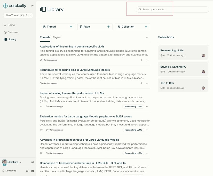 Search Through All Perplexity Threads Inside The Library
