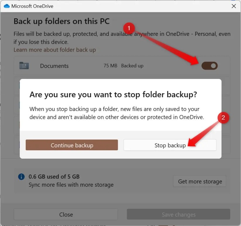 Stopping OneDrive from backing up certain folder on PC.