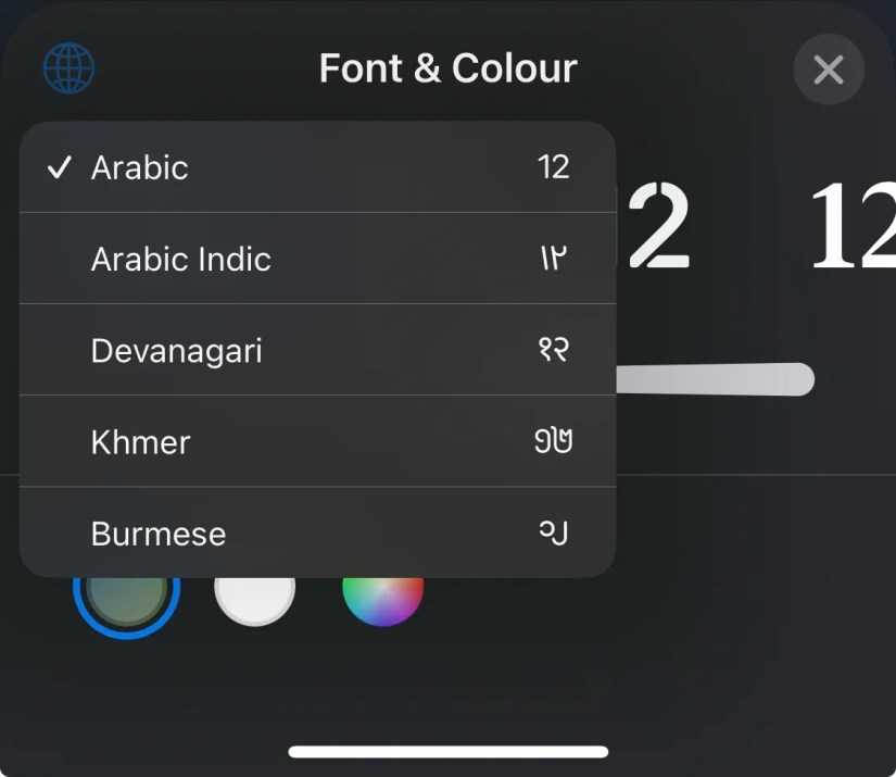 Selecting different numeral styles for the clock on an iPhone Lock Screen.