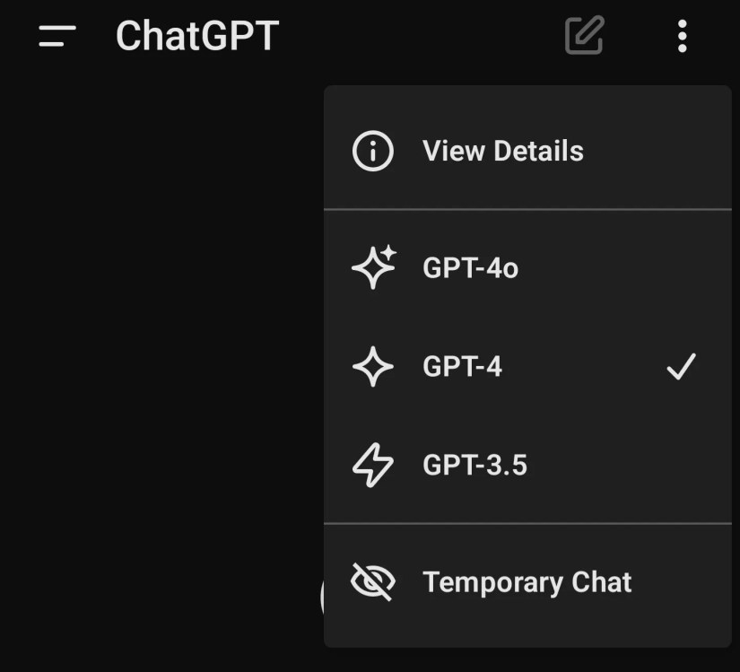 ChatGPT App GPT-4o selection menu.