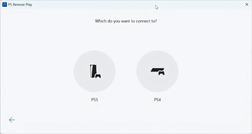 The console selection screen in the PS Remote Play.