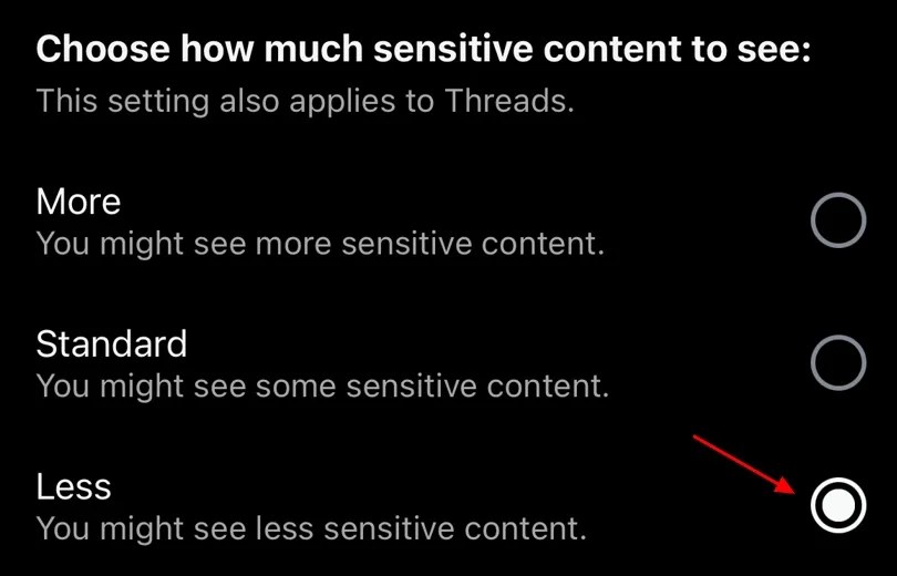 Less option in the Content Sensativity page
