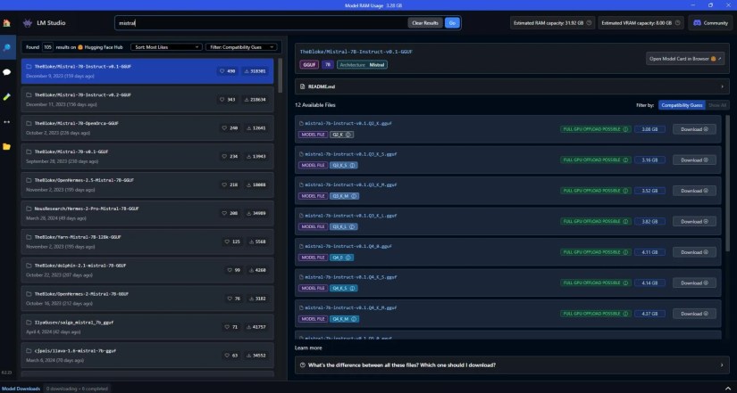 the LM Studio models search page.