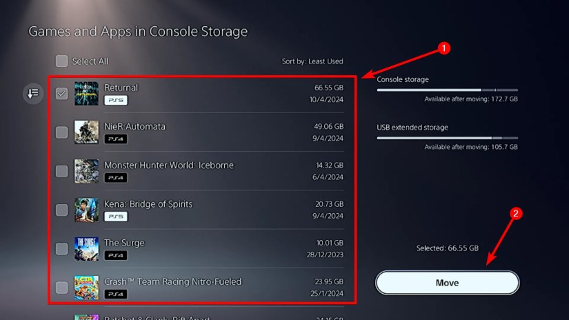 Moving selected games to an external on PS5.