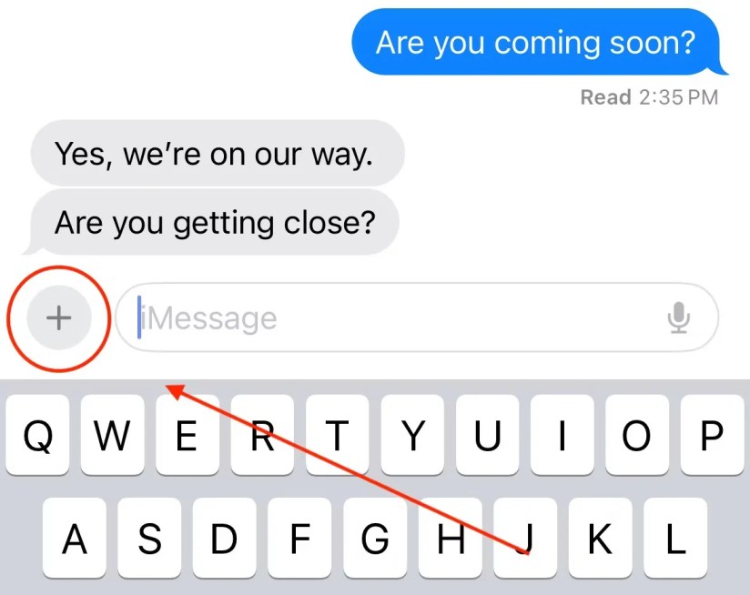 Plus icon circled within iMessage.