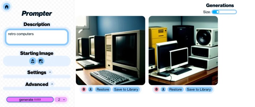 Artbreeder prompter with images of retro computers.