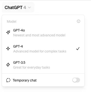 The ChatGPT-4o selection menu.