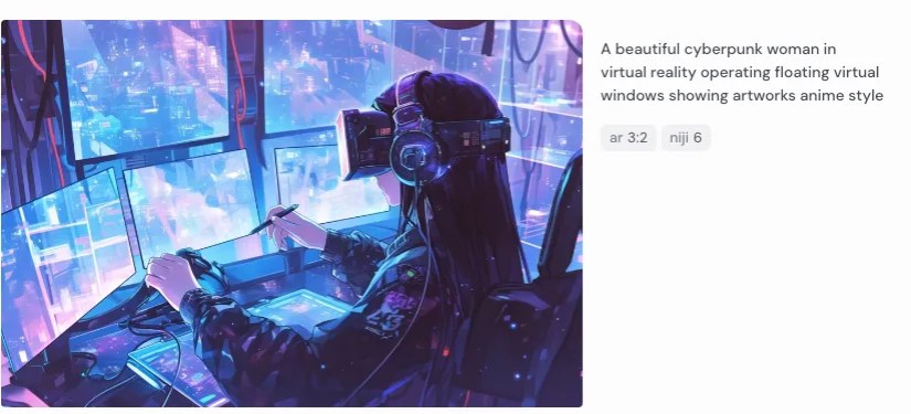 The MidJourney image prompt information as displayed in the web interface.