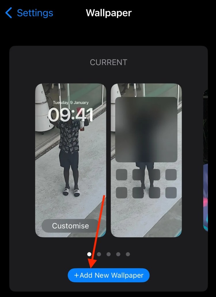 Selecting the &lsquo;Add New Wallpaper&rsquo; option under Wallpaper settings.