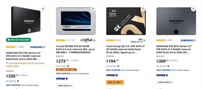 ssd prices on newegg
