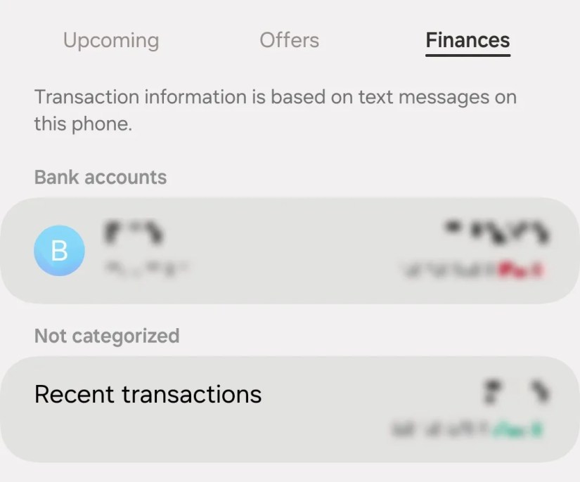 Useful Cards tab in Samsung Messages