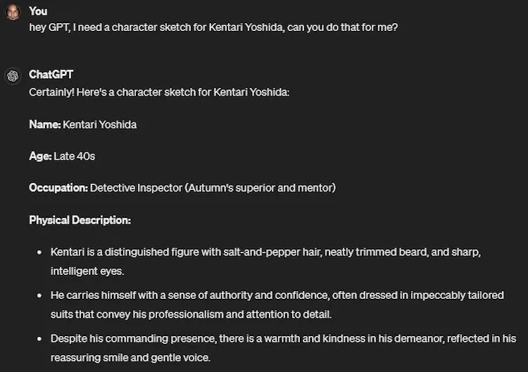 Text showing Character sketch design using GPT