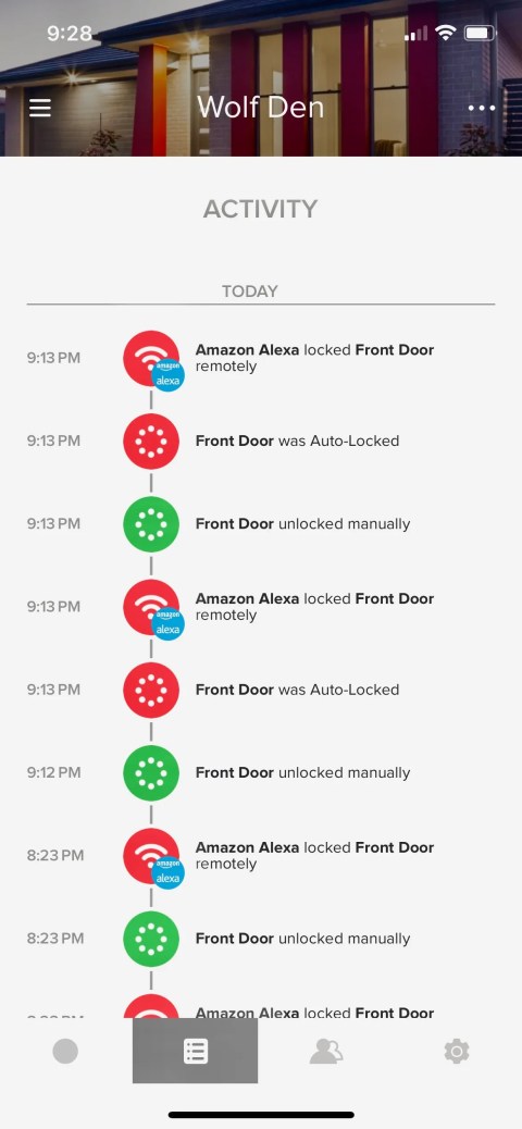 The Activity screen on the Yale Access app
