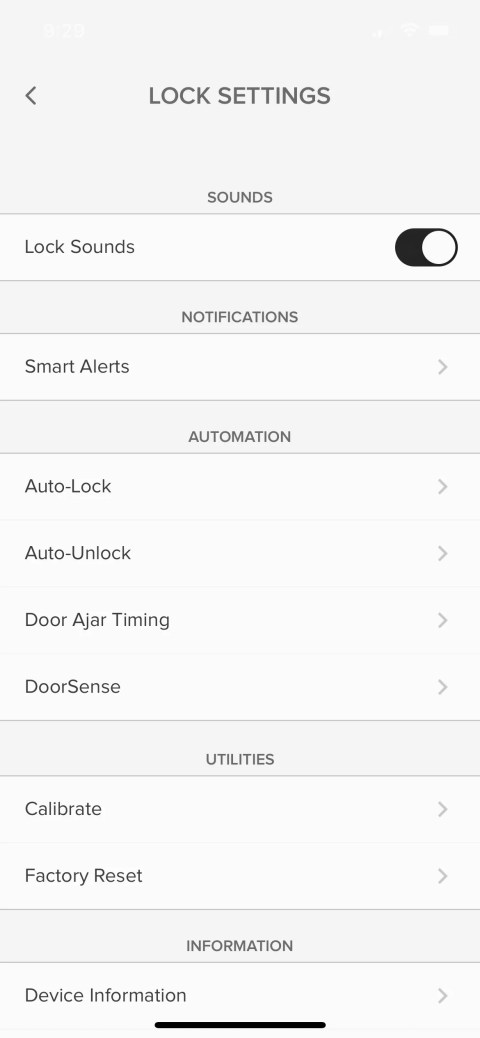 The Lock Settings screen in the Yale Access app