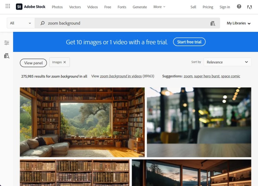 Adobe Stock webpage screenshot showing a collection of zoom background images.