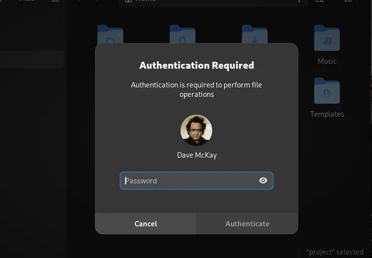 GNOME asking for the root password to allow access to a directory