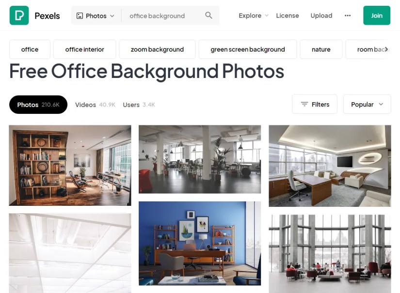 a collection of office background photos on Pexels homepage