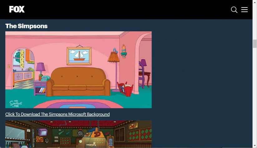 Fox entertainment web page for Microsoft teams backgrounds