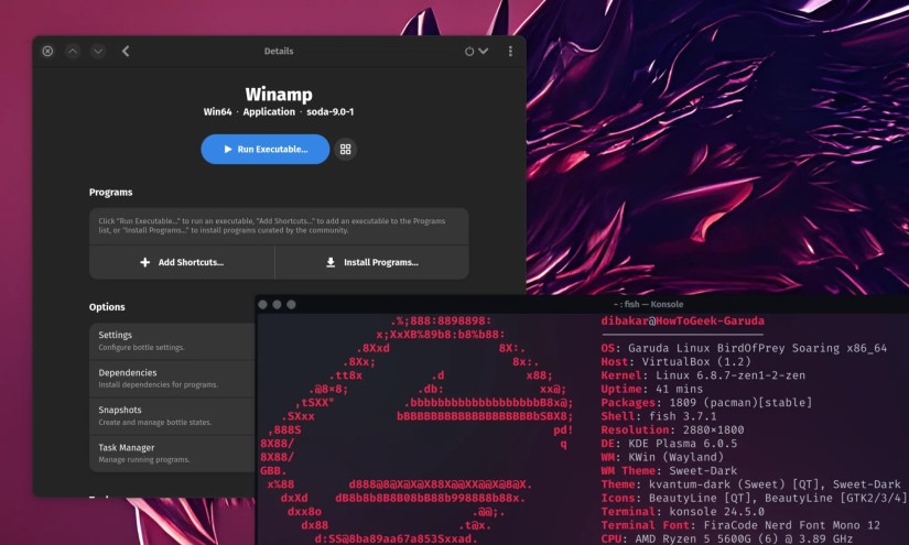Running Winamp on Garuda Linux using Bottles