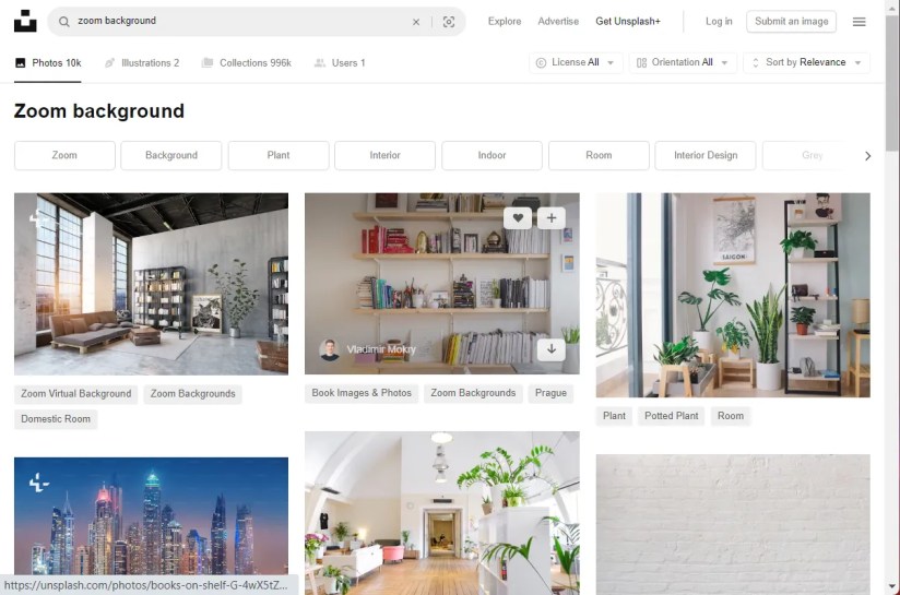 collection of zoom background on Unsplash homepage