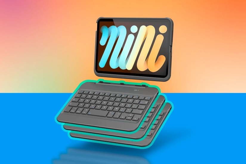 An iPad Mini and a keyboard case.