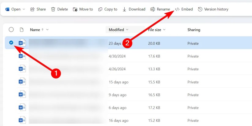 Embedding a file on OneDrive.