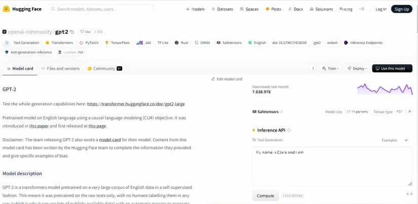 GPT-2 124 model repository homepage