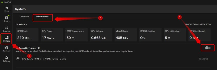 Automatic Tuning feature found in the NVIDIA App.
