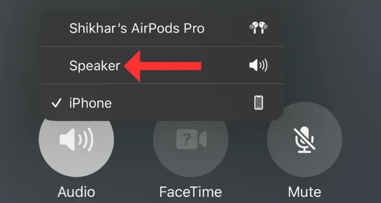 Option to engage speakerphone on iPhone during a call.