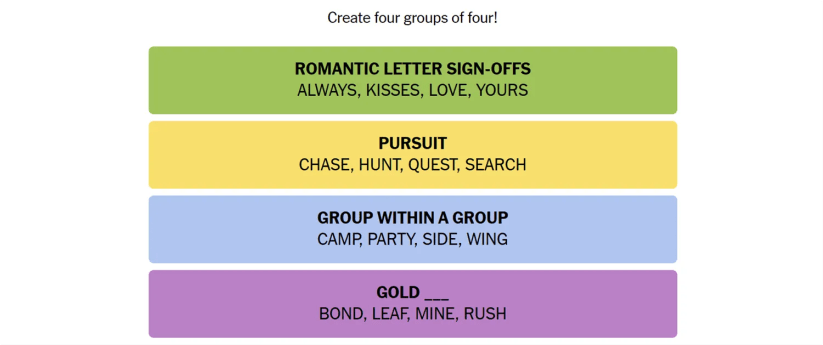 June 27th Connections words sorted into groups.