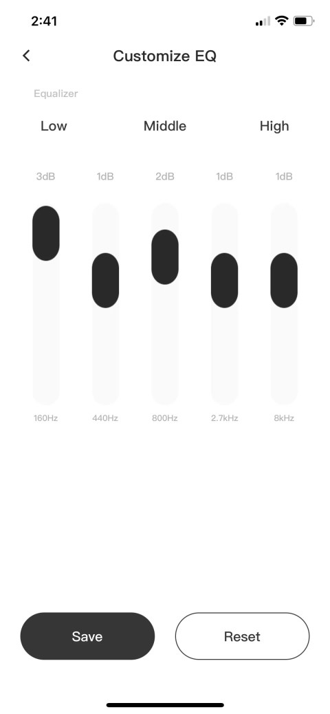 The custom EQ in the Oladance app