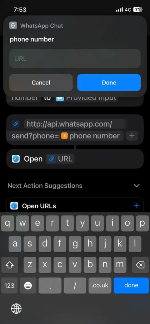 Testing the no-contact WhatsApp chat action.