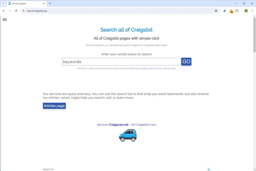 The SearchAllOfCraigslist home page.