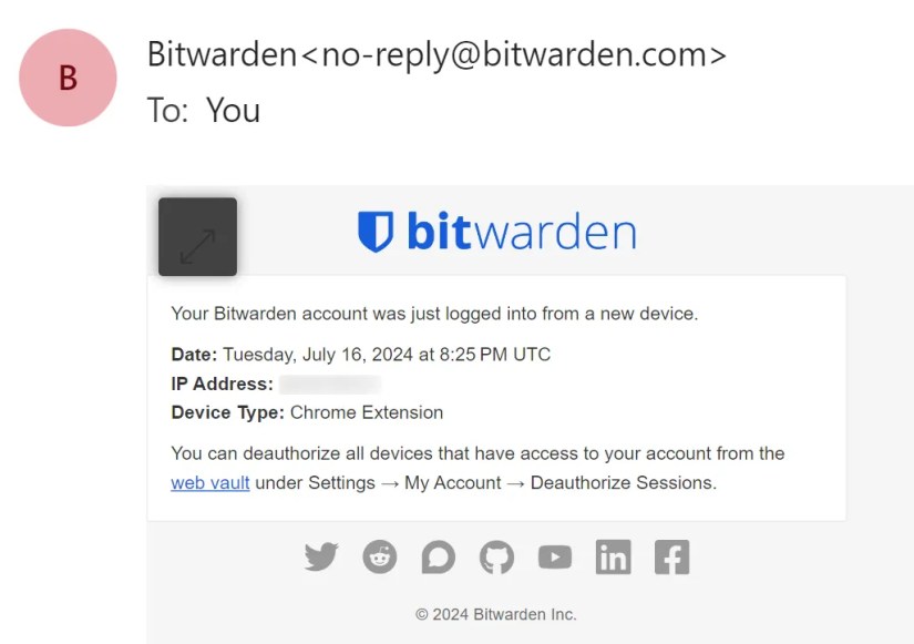 Bitwarden Login Attempt Alert