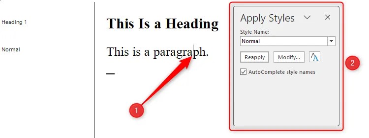 The Apply Styles dialog box in Word.