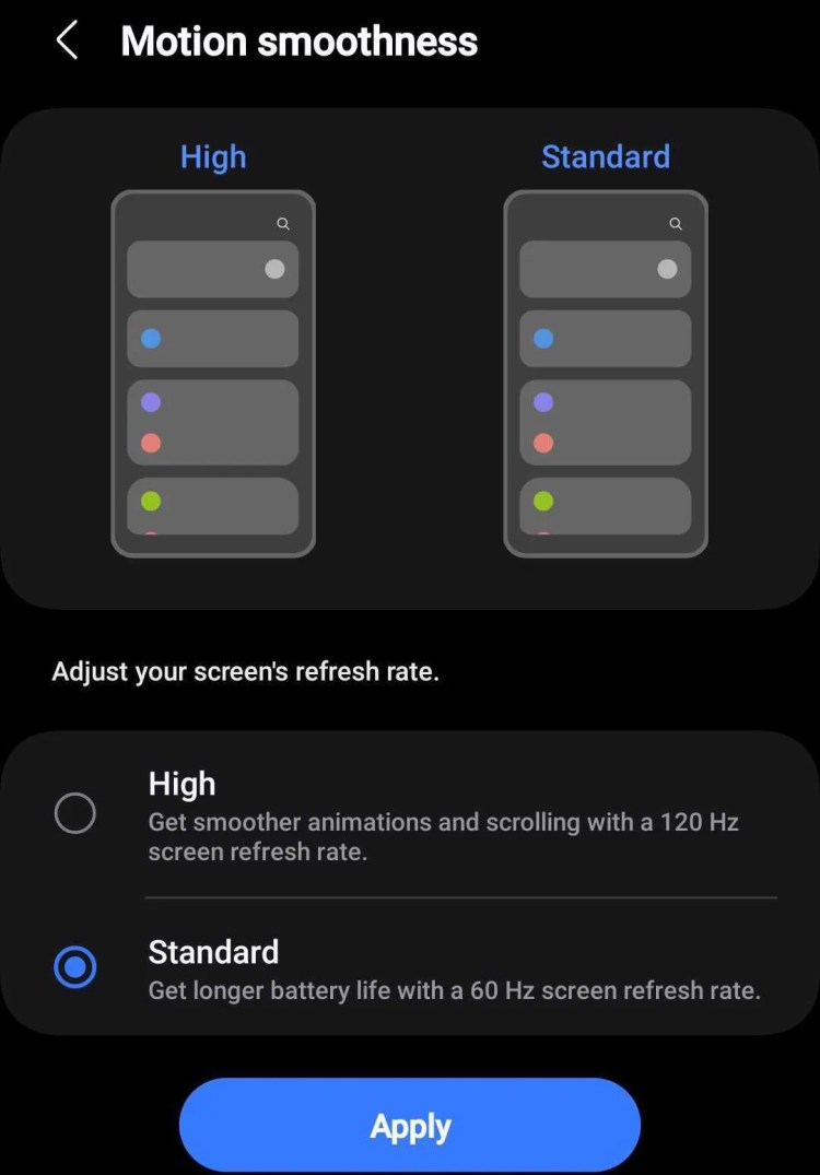 Changing the screen&rsquo;s refresh rate in Android settings