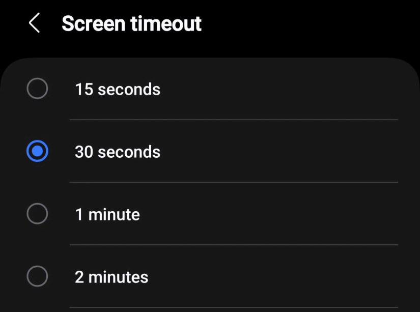 Changing the screen timeout in Android settings