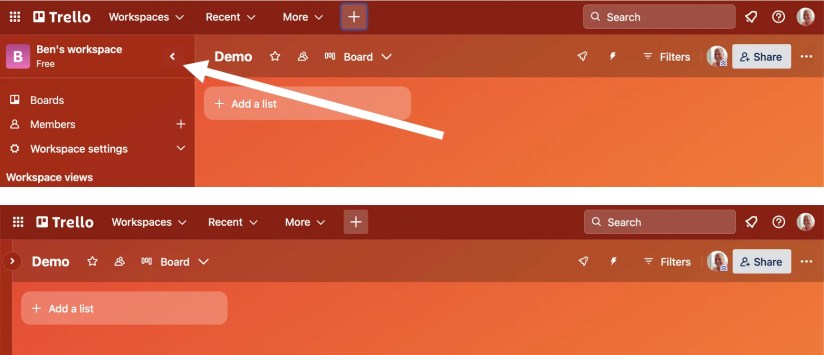 Click the small arrow to hide the sidebar.