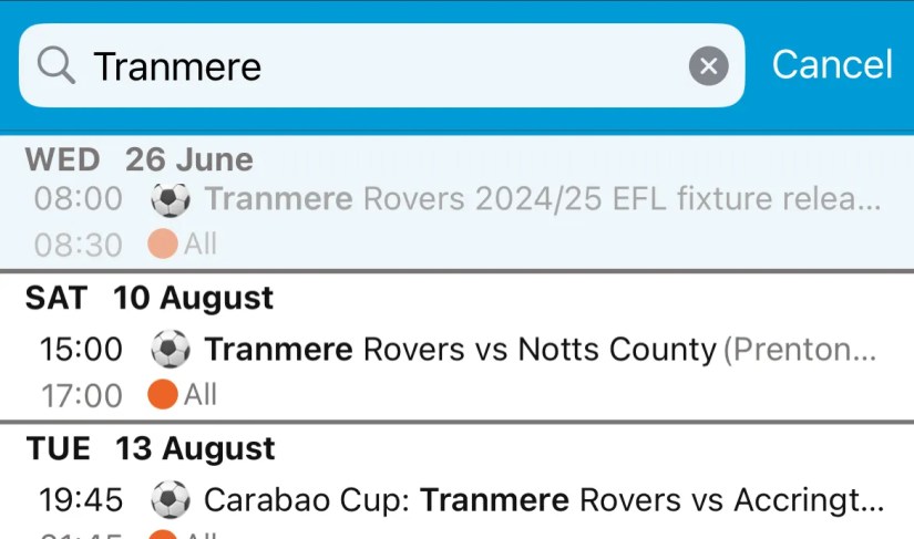 The Search option in the Cozi app.