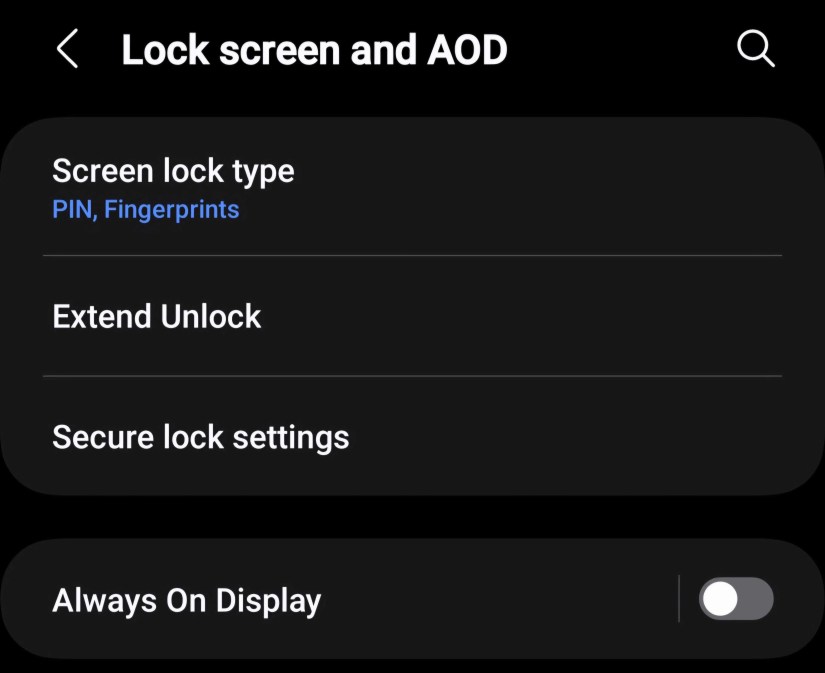 Disabling Always On Display in Android settings