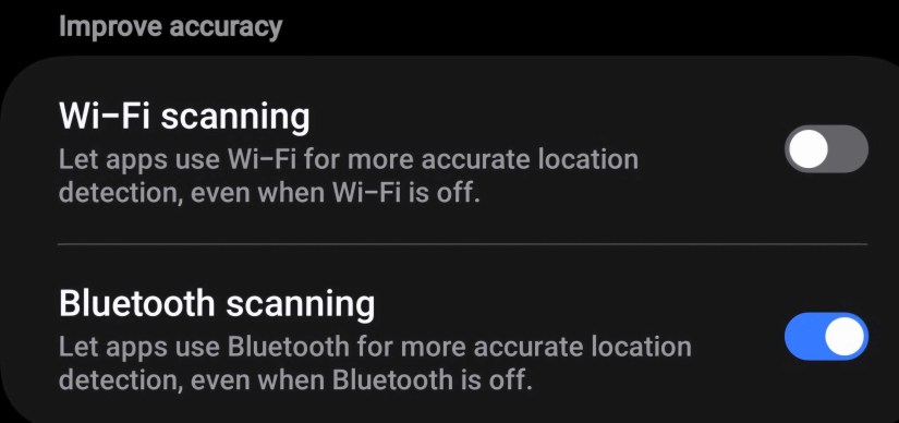 Disabling Wi-Fi scanning in Android settings