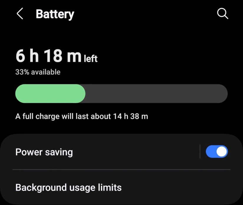 Enabling the power saving mode in Android settings