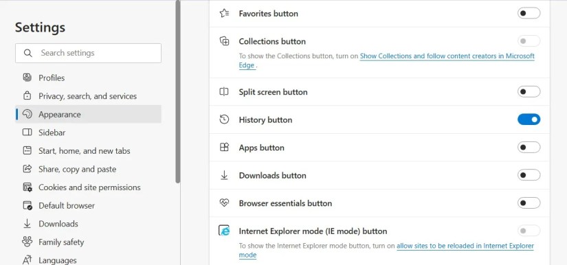 Favorites button in Edge.