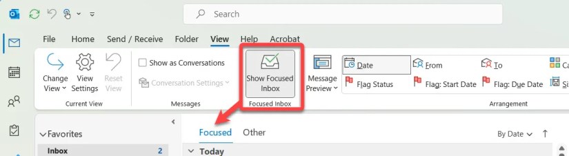 Outlook&rsquo;s Focused Inbox option.