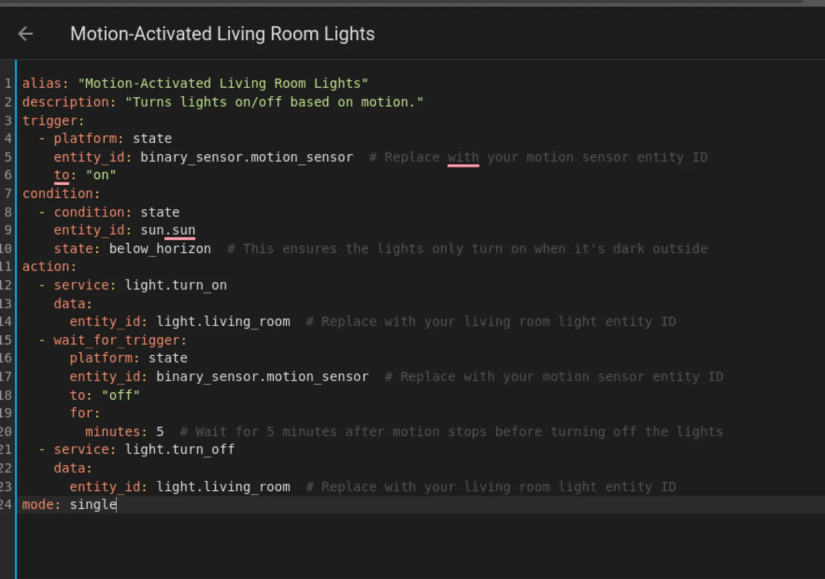 Home Assistant automation for automated lighting.