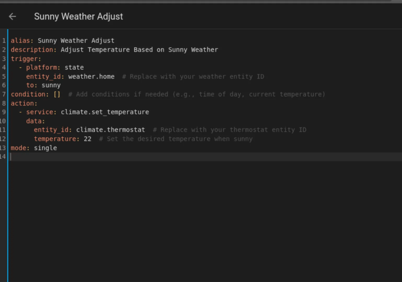 Home Assistant automation for sunny weather.