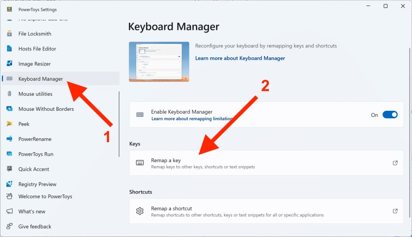 Remaping a key in PowerToys.