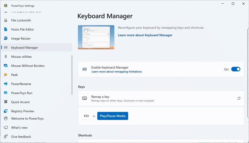 Keyboard Manager in PowerToys.
