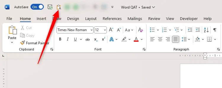 The Keep Text Only icon in Word&rsquo;s Quick Access Toolbar.