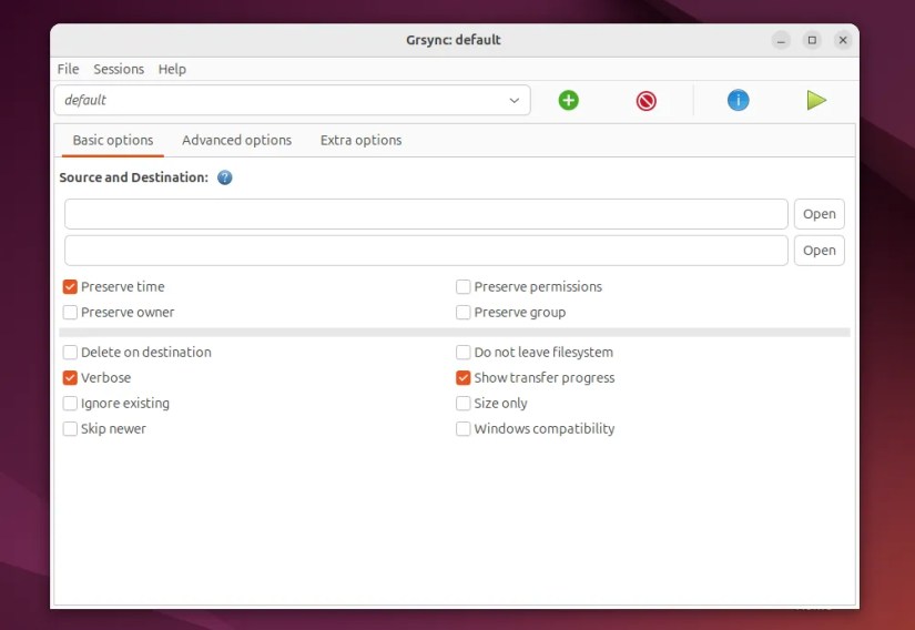 An example of Grsync, a Linux backup tool